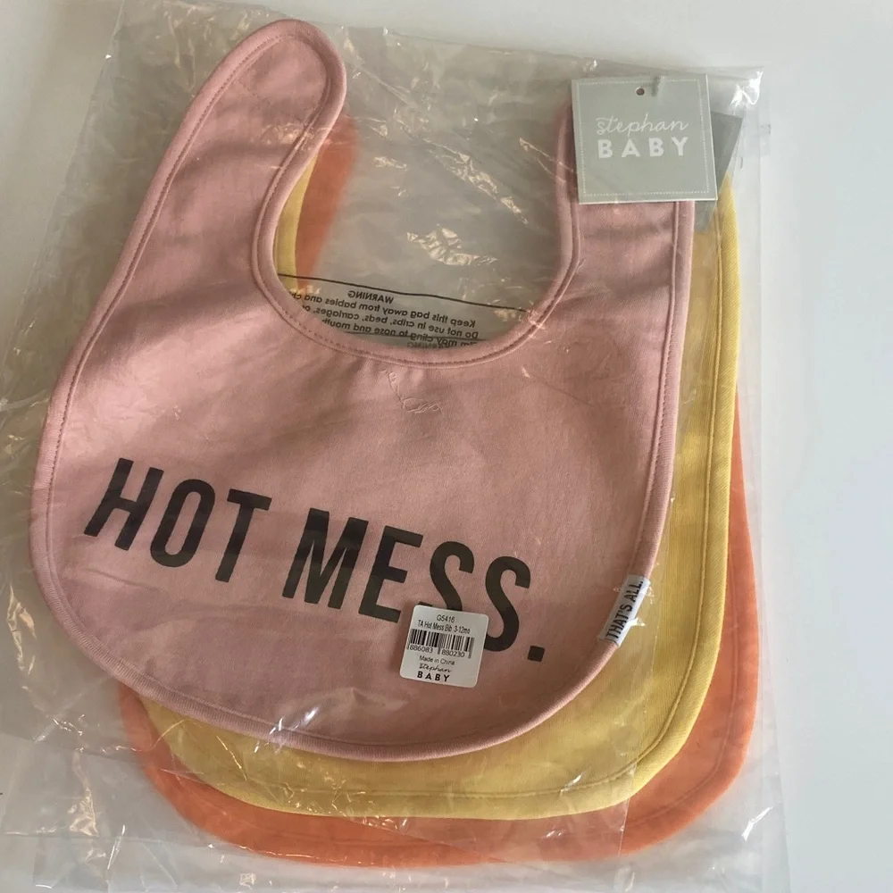 NWT 3 Baby Bib Set - Pink, Yellow, and Orange Bibs